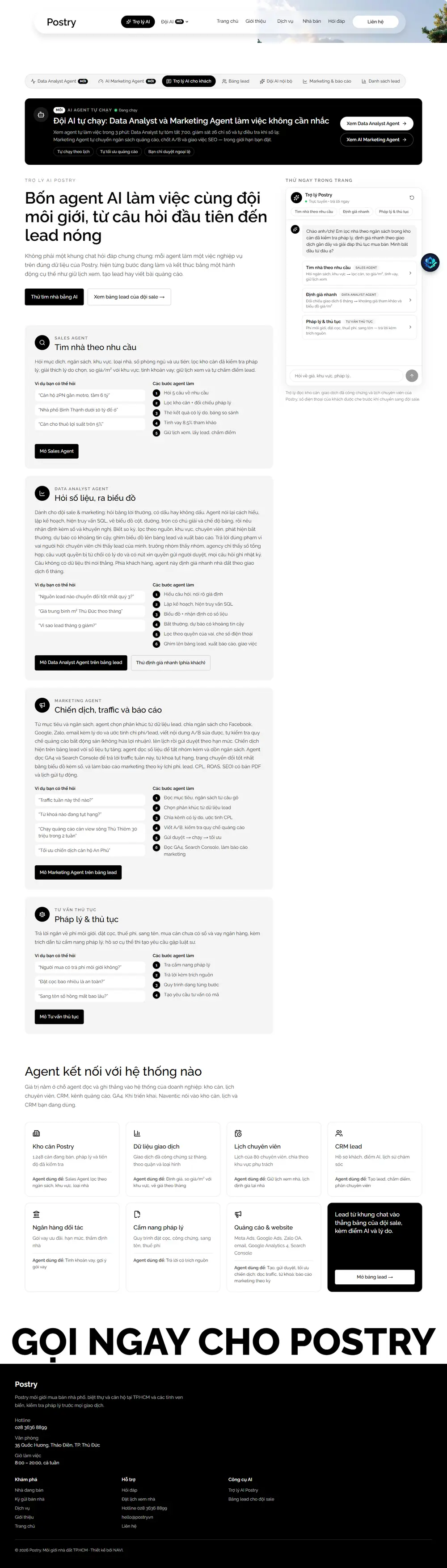 Toàn trang website AI Agent Tư Vấn & Kinh Doanh Bất Động Sản