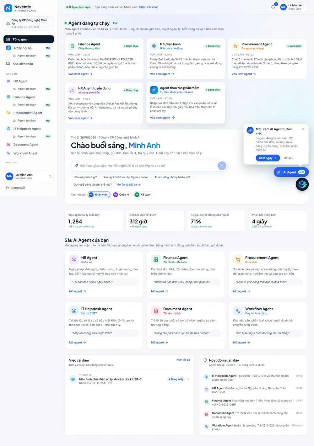 Toàn trang website AI Agent Vận Hành Doanh Nghiệp & Hỗ Trợ Nội Bộ