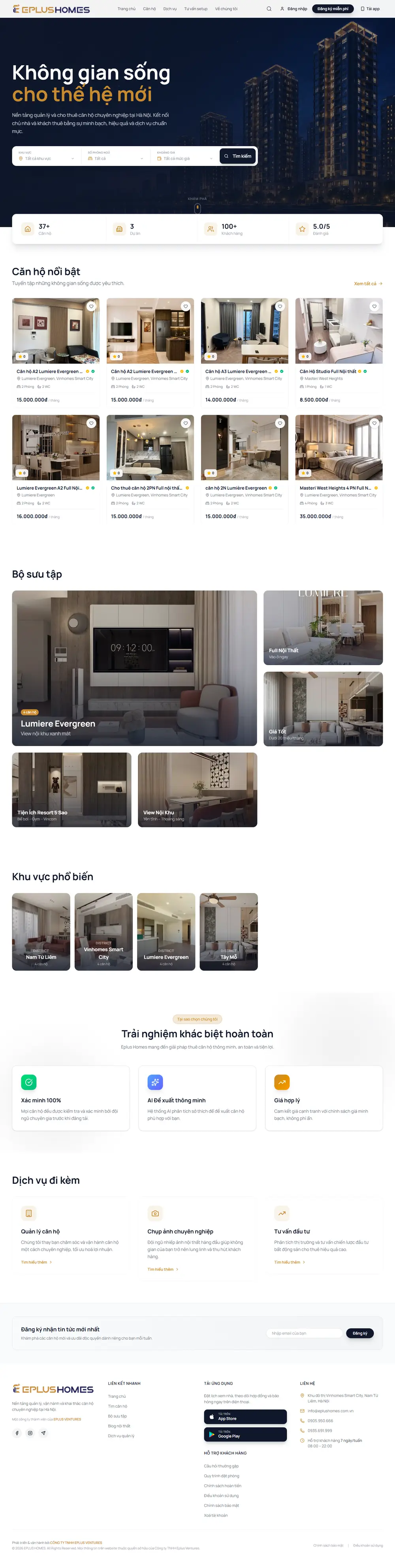 Toàn trang website Website Cho Thuê Căn Hộ Cao Cấp EPLUS HOMES